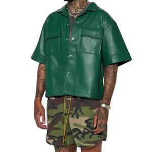 Camicie in <span class=keywords><strong>Pelle</strong></span> di Alta Qualità Personalizzate, Stile Streetwear, Manica Corta con Bottoni, Giacche in <span class=keywords><strong>Pelle</strong></span> per Uomo - Product Image 3