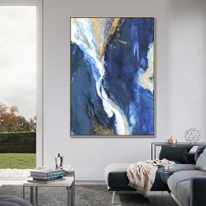 Cuadro Grande Decorativo para el Hogar, Pintura al Óleo Moderna sobre Lienzo, Arte Abstracto Hecho a Mano con Efecto de Océano Azul Fluido - Product Image 5