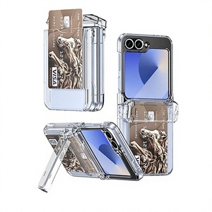 เคสโทรศัพท์แบบพับได้ใส ป้องกันการตกกระแทก พร้อมช่องใส่บัตรและขาตั้ง สำหรับ Samsung Galaxy Z <span class=keywords><strong>Flip</strong></span> 8 7 6 - Product Image 1