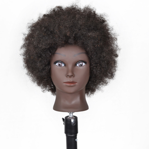 Tête de mannequin afro avec cheveux 100% humains de 6 pouces et 8 pouces, tête <span class=keywords><strong>d</strong></span>'entraînement en cosmétologie pour la pratique du tressage et du coiffage - Product Image 2