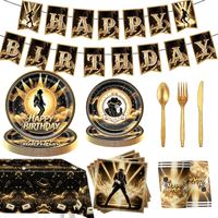 Articles de fête sur le thème de la musique pop Black Gold, ballons, vaisselle jetable et décorations de gâteau pour décorations de fête