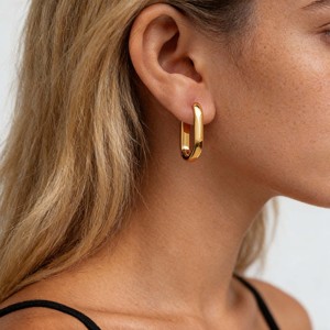 U-Shaped Stainless Steel <b>Hoop</b> Earrings-Gold & <b>Silver</b> Two-Tone Light Luxury Daily Outfit Basic Stylish Accessory - Product Image 6