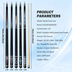 ไม้คิวพูล McDermott Z2 Series รุ่นมืออาชีพ - ไม้เมเปิลแคนาดาขนาด 58 นิ้ว, หัวคิวขนาด 12.5 มม. ลดการสะท้อนเพื่อการควบคุมที่ดี, แบบสองชิ้น - Product Image 3