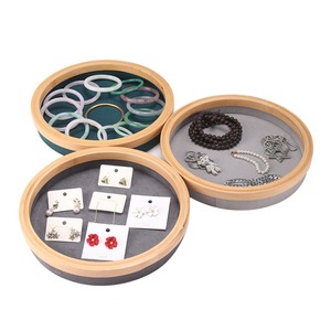 Petite boîte à <span class=keywords><strong>bijoux</strong></span> ronde en velours de bambou de 25cm et organisateur de stockage domestique - Product Image 1