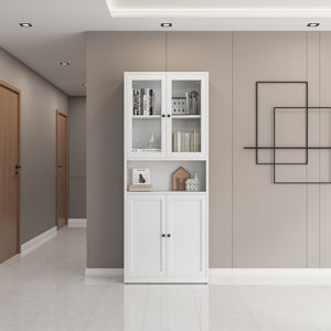 Libreria Moderna in Ferro con Ante in Vetro, Antipolvere, Montabile a Parete, Altezza Regolabile, Mobile Contenitore per Soggiorno - Product Image 2