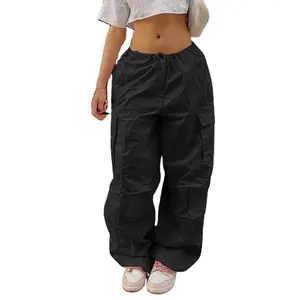 OEM Pantalon taille basse pour femmes Respirant Printemps Street Wear Mode décontractée Fermeture à cordon Décoration en dentelle pantalon cargo pour femmes