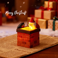 Beleuchtete Weihnachtsmann-Schornstein-Figur mit Schwarzer Katze LED Weihnachtstisch-Dekoration für Zuhause Feiertagsdekoration Geschenk