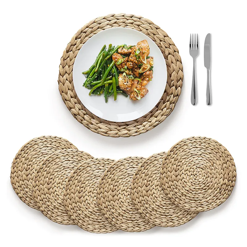 Toptan yuvarlak hasır sümbül Placemats doğal dokuma Rattan Placemats Set isıya dayanıklı/anti-kayma için yemek masası