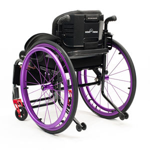 Sedia a Rotelle Sportiva Manuale in Alluminio Leggero - Schienale Viola - Manubrio a D Modello WI5905 Certificato CE con Garanzia di 1 Anno - Product Image 2