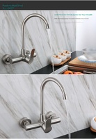 Robinet de cuisine mural en acier inoxydable 304 avec bec rotatif pour lavabo de serpillière, bac à légumes, lavage de balcon, lavoirs doubles