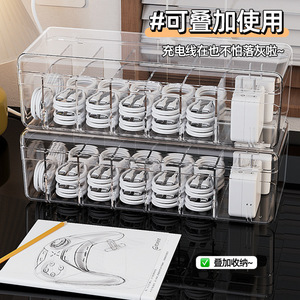 Data Cable Organizer Box With Compartments Foldable Desktop Storage For Charging Cables And Adapters - Product Image 1
