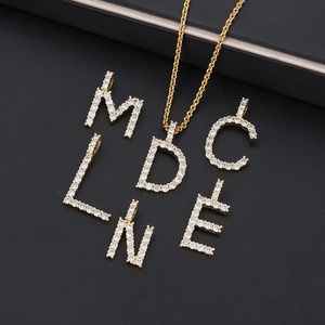 Collier avec pendentif lettre A-Z plaqué or JXX, zircon 5A, bijoux en laiton pour femmes ou hommes - Product Image 1