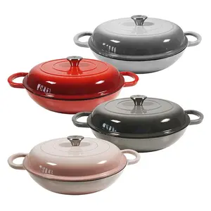 Casseroles de cuisine bon marché Batterie de cuisine émaillée Casserole peu profonde en fonte émaillée de 30cm avec couvercle