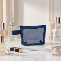 Mini pochette portable transparente en nylon pour pièces de monnaie, rouge à lèvres, clés, cartes d'identité, rangement de maquillage pour la maison et les voyages, pochette zippée en maille