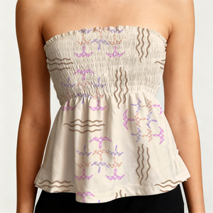 Blusa de Verano al por Mayor para Mujer, <span class=keywords><strong>Top</strong></span> <span class=keywords><strong>Fruncido</strong></span> con Estampado Floral Hawaiano, Estilo Casual Elástico, Camisas sin Tirantes - Product Image 3