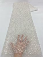 NI.AI Dernière Collection Tissu en Dentelle de Tulle à Mailles Filetées, Style Luxe, Perlé, Motif Géométrique en Grille de Diamants, Franges de Perles et Paillettes pour Mariage