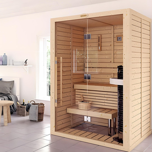 Sauna interior moderna de madera maciza para 2 personas con función de infrarrojo lejano Puerta de masaje de vapor seco al aire libre para apartamentos - Product Image 5