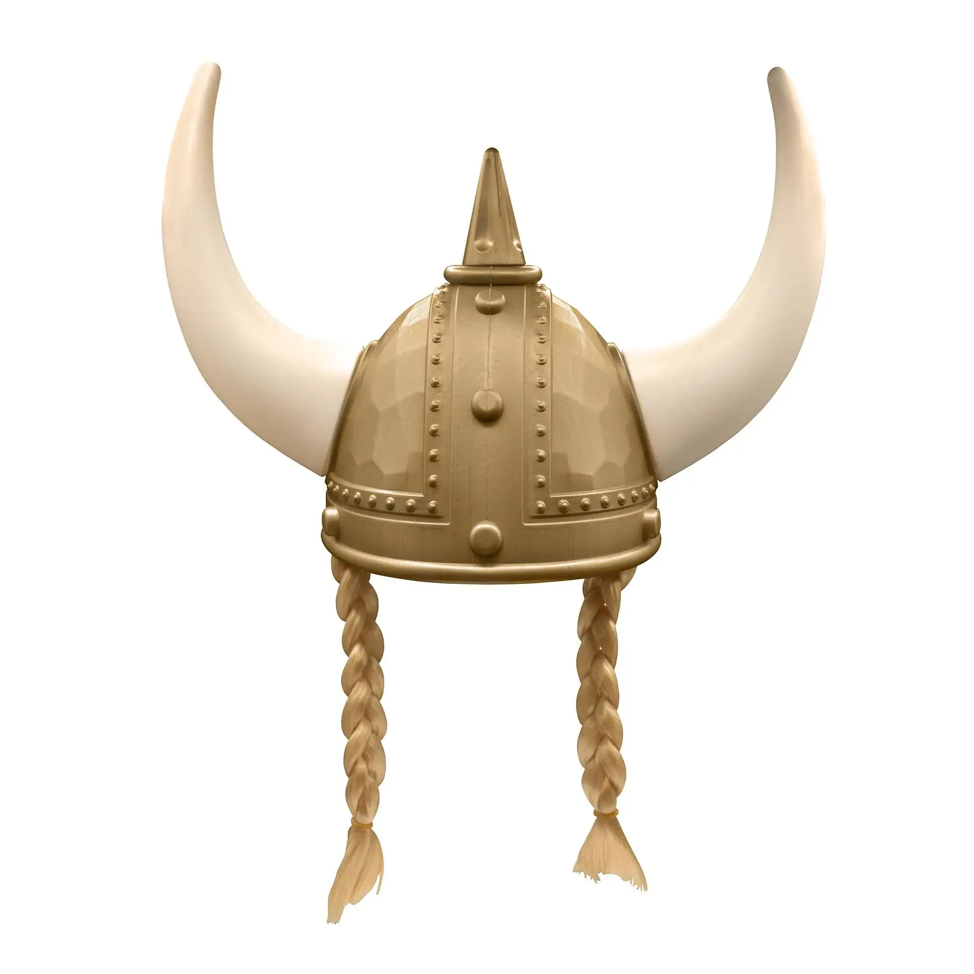 Viking Dourado Adulto Capacete com Chifres & Tranças Plástico Norse Barbarian Warrior Hat Cosplay Halloween Traje Acessório