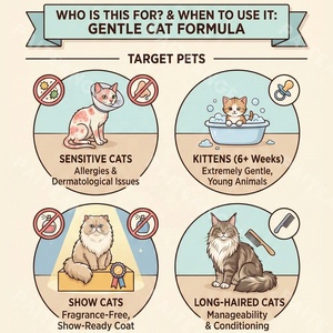 Shampoo per Gatti Ipoallergenico pH Bilanciato Senza Profumo, Etichetta Privata, Ingrosso, con Aloe e Vitamina per Pelli Sensibili di Gattini - Product Image 2