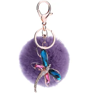 Shining Crystal Butterfly Stil 7cm Pompon hellviolett Plüsch Fell Ball Schlüssel bund