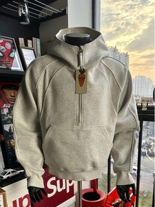 Felpa con cerniera a mezza altezza stile americano da uomo, giacca deconstruita di nicchia autunnale, felpa con cappuccio rigida pesante Cleanfit - Product Image 1