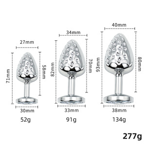 Juego de Tapones Anales de Lujo de Aleación de Aluminio Plateado, 3 Tamaños, Tapón Anal de Fresa con Diamantes de Imitación, Juguetes Sexuales Metálicos con Joyas para Hombres y Mujeres - Product Image 2