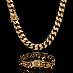 Joyería de moda 16mm 14K 18K Collar de acero inoxidable chapado en oro Cadena de eslabones cubanos de <span class=keywords><strong>Miami</strong></span> - Product Image 3