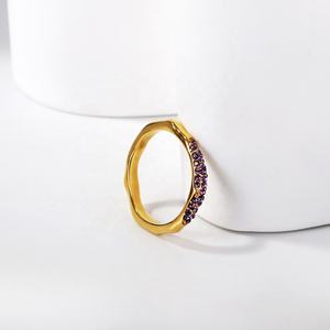 Bague de couple en acier inoxydable 316L plaqué or 18 carats avec pierre précieuse violette, meilleur cadeau pour homme et femme - Product Image 4