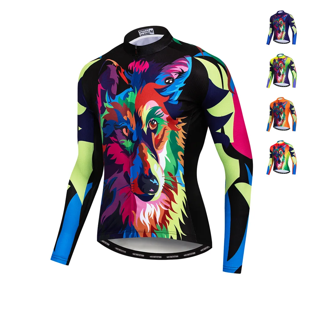 Maglia da ciclismo lupo con cerniera completa da uomo personalizzata abbigliamento da bici camicie da bici maglie da Mountain Bike MTB a maniche lunghe