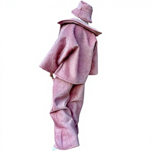 Ensemble de survêtement deux pièces JAYCAN SPORTS rose en cuir véritable écologique matelassé, coupe ample, unisexe, streetwear, manches longues - Product Image 2