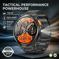 Montre connectée sportive robuste K66 avec lampe torche LED, batterie 730 mAh, appels et assistant vocal IA