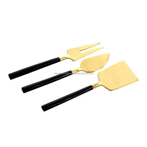 Stainless Steel <b>Gold</b> Polished Cheese Knives Set with <b>Black</b> Resin Handle Cheese Tools Set for Home Hotel - Product Image 6