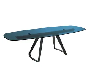 Mesa de jantar de extensão de vidro de fusão azul grosso Hot Melt tamanho personalizado de alta qualidade