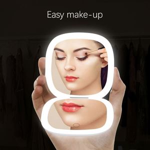 Mini <b>Compact</b> Led Makeup <b>Mirror</b> With Light 5X Magnifying Small Pocket Portable Travel Pink Black Foldable Cosmetic Vanity <b>Mirrors</b> - Product Image 2