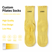 Chaussettes de yoga et de pilates pour femme en coton de haute qualité, antidérapantes, respirantes, avec bord festonné et logo personnalisé