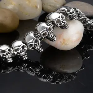 Браслеты из титановой нержавеющей стали, посеребренные браслеты в стиле хип-хоп, в европейском и американском стиле, в стиле панк, с черепом