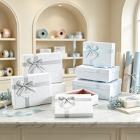 Caja Rectangular de Lujo, Papel Artístico con Patrón en Relieve y Bronceado, Caja Premium de 3 Piezas para Regalo Cosmético con Lazo de Cinta, Caja de Embalaje para Regalo