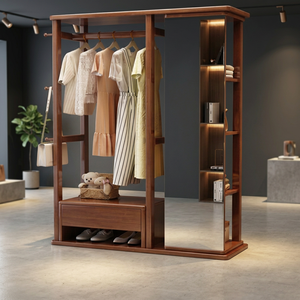 Modern Solid <b>Wood</b> <b>Coat</b> Rack with Mirror Shelves and <b>Hooks</b> Freestanding Storage for Bedroom Living Room Furniture - Product Image 3
