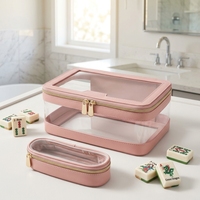 Sac de Mahjong Rose Grande Capacité, Durable, Portable, Transparent en TPU, Étanche avec Fermeture Éclair – Accessoire Familial de Qualité Supérieure