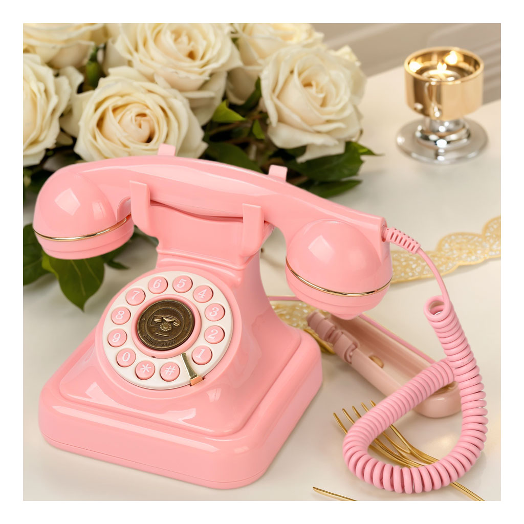 Retro Landline Home Phone,TelPal Corded Old Fashion Desk Phones, Basic Pink Decorative Analog Telephone Set, Senior Telephones For Home/Office/Hotel