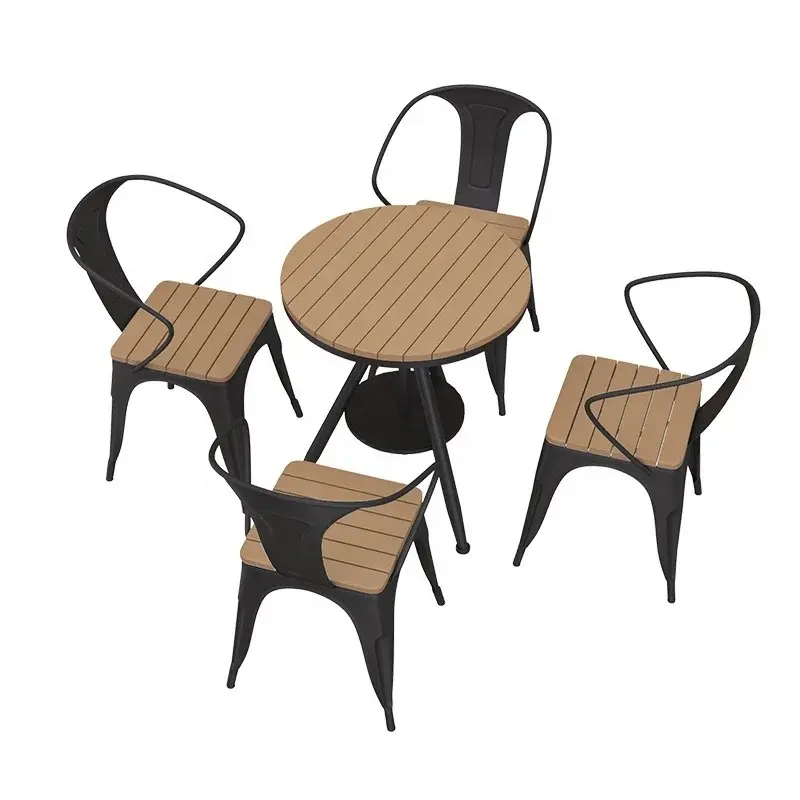 Combinação de mesa dobrável redonda e cadeira para uso ao ar livre, mesa de lazer de madeira para uso ao ar livre, atacado de fábrica