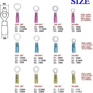 Terminales de Anillo de Cobre Puro 10-22 AWG, Impermeables, Aislados, Estilo Europeo, 200 Piezas, Bloques de Terminales - Product Image 3