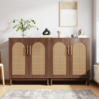 Buffet moderne de 59 pouces avec portes en rotin, meuble de rangement à 4 portes pour salle à manger et salon