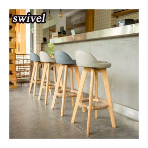 Silla de Barra Alta de Estilo Nórdico con Tapicería de Lino para Pub, Cafetería, Hogar, Restaurante, Taburete Giratorio para Isla de Cocina - Product Image 1