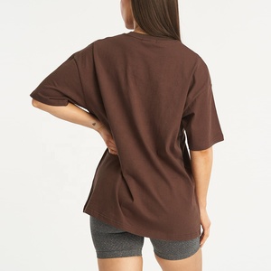 T-shirt da <span class=keywords><strong>donna</strong></span> personalizzate ecologiche in cotone riciclato <span class=keywords><strong>marrone</strong></span>, girocollo, per palestra e corsa, 100% cotone, vestibilità rilassata, traspirante, oversize - Product Image 2