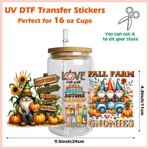 Autocollant UV DTF à thème d'automne chaleureux et confortable, motif citrouille, vente en gros, transfert UV DTF personnalisé par un designer, pour gobelet en verre de 16 oz - Product Image 6