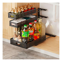 Estante Metálico de 3 Niveles para Gabinete, Extraíble, Ajustable en Altura, para Cocina o Baño, Organizador Deslizable Debajo del Fregadero