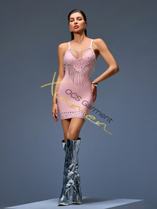 Ocstrade Sexy Cut Out Rhinestone Chain Cut Mini vestidos de fiesta de gama alta elegante sin mangas Rosa vendaje vestidos casuales para mujeres - Product Image 4
