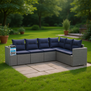 Ensemble de canapés de jardin en polyrotin gris 8 places avec coussins, mobilier d'extérieur au design contemporain - Product Image 2