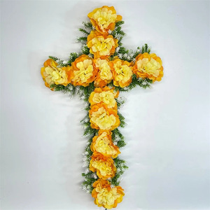 Coronas Decorativas Ecológicas Newgarden <span class=keywords><strong>de</strong></span> Fábrica, 50x30cm, Guirnaldas Blancas, Cruz Funeraria <span class=keywords><strong>de</strong></span> Seda, Flor Artificial para Cementerio - Product Image 3